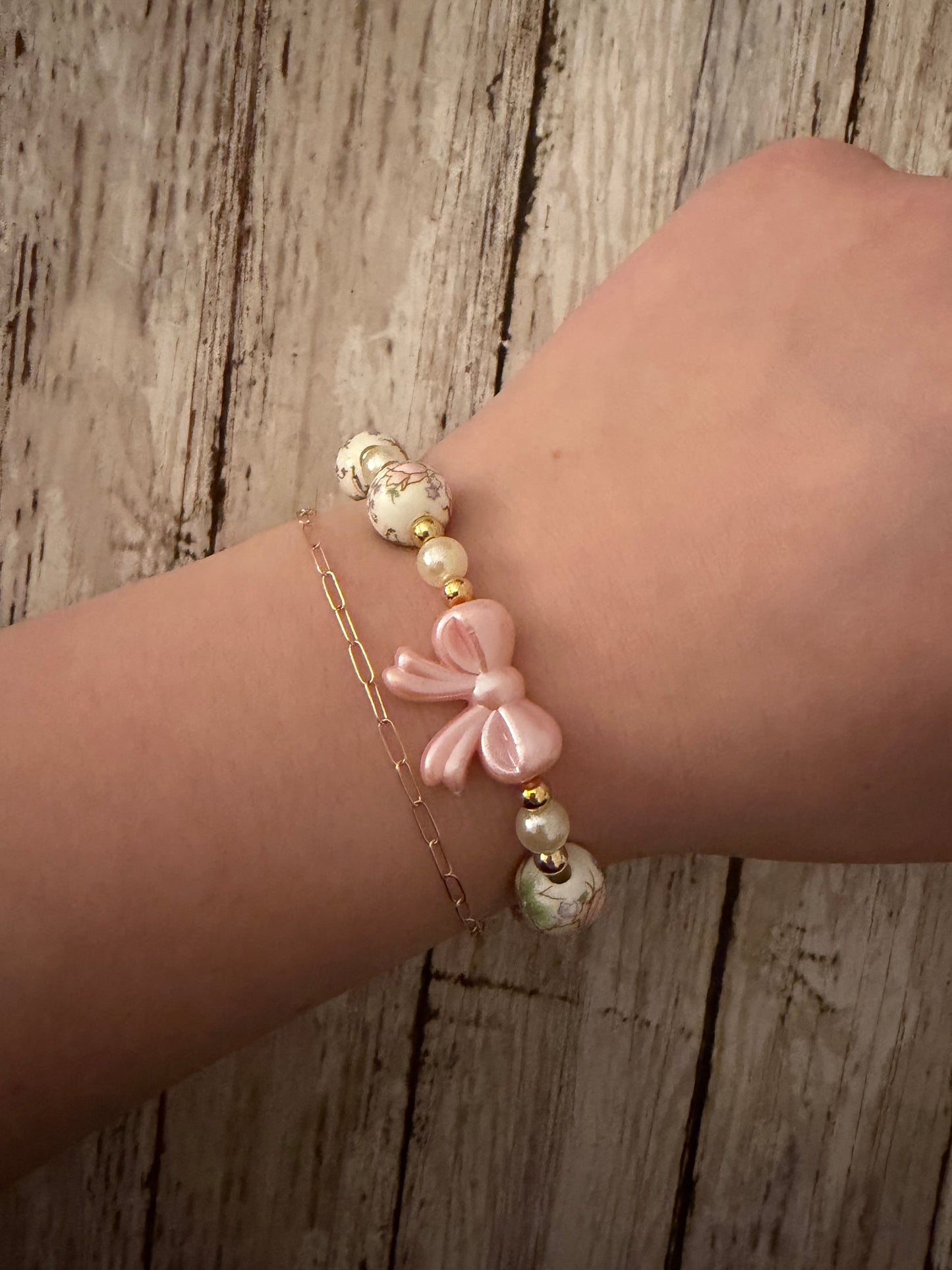 Pink bow floral bracelet non tarnish