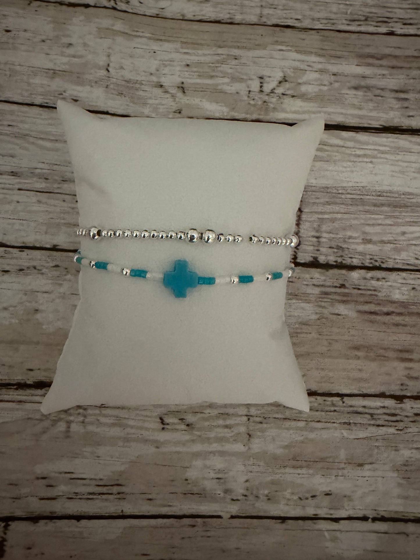 Turquoise Easter cross stack in silver (2)