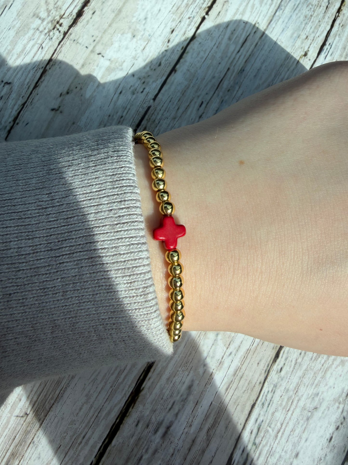 Non tarnish golden Red Cross bracelet