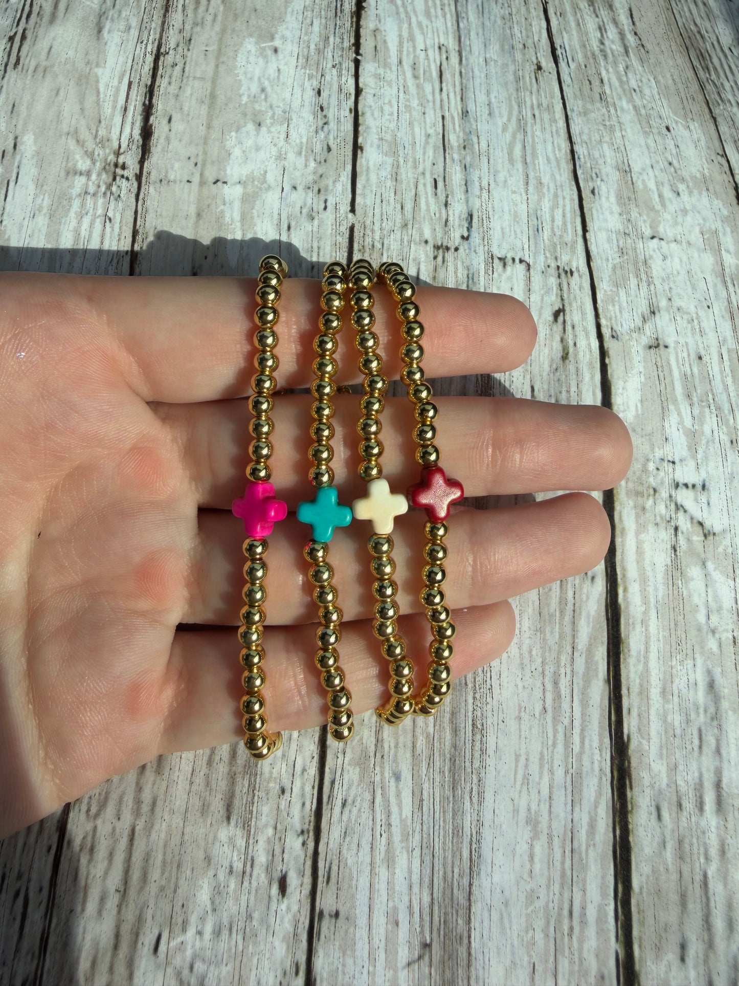 All gold cross non tarnish bracelet set (4)