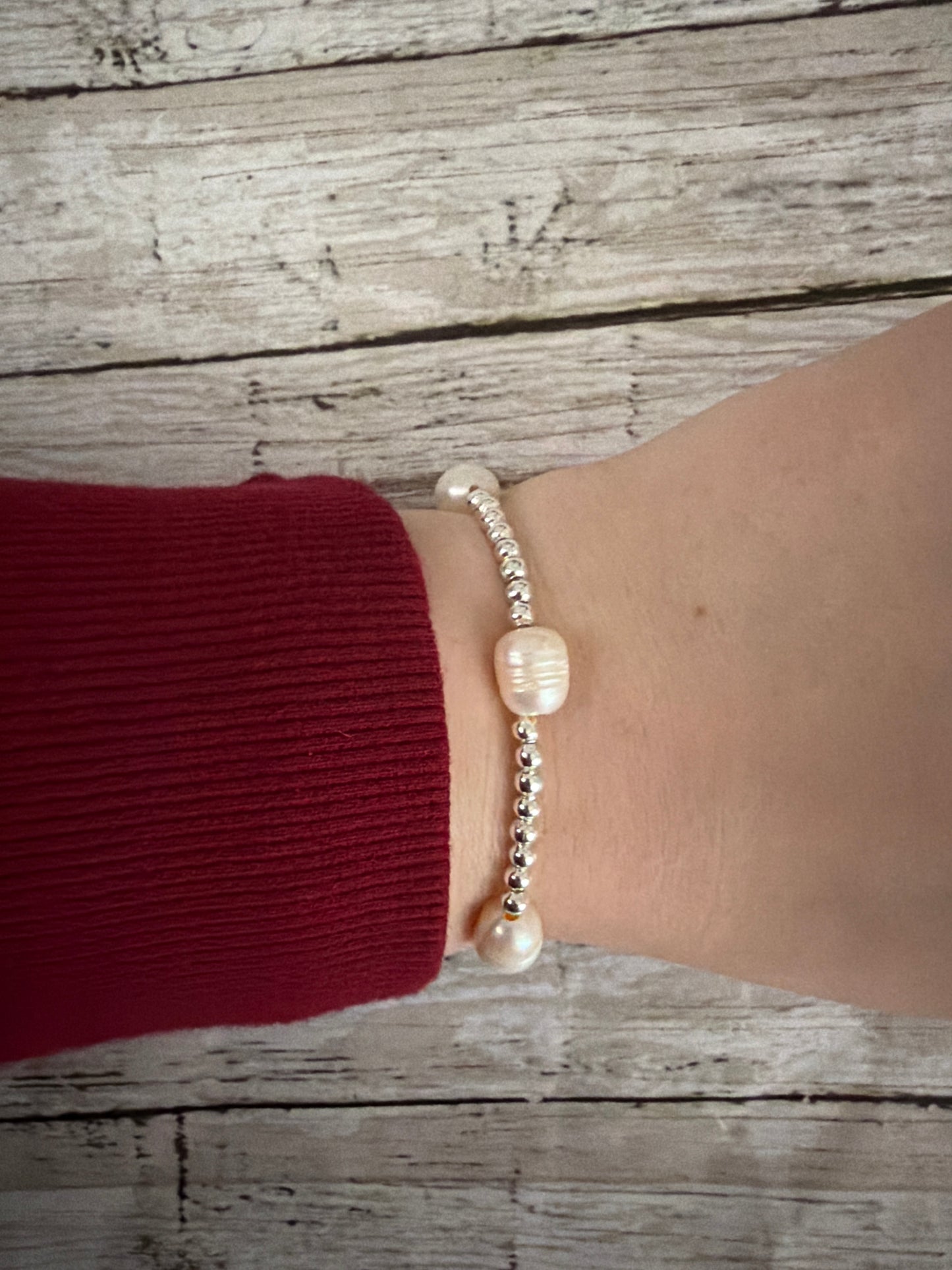 Non-tarnish freshwater, pearl silver bracelet