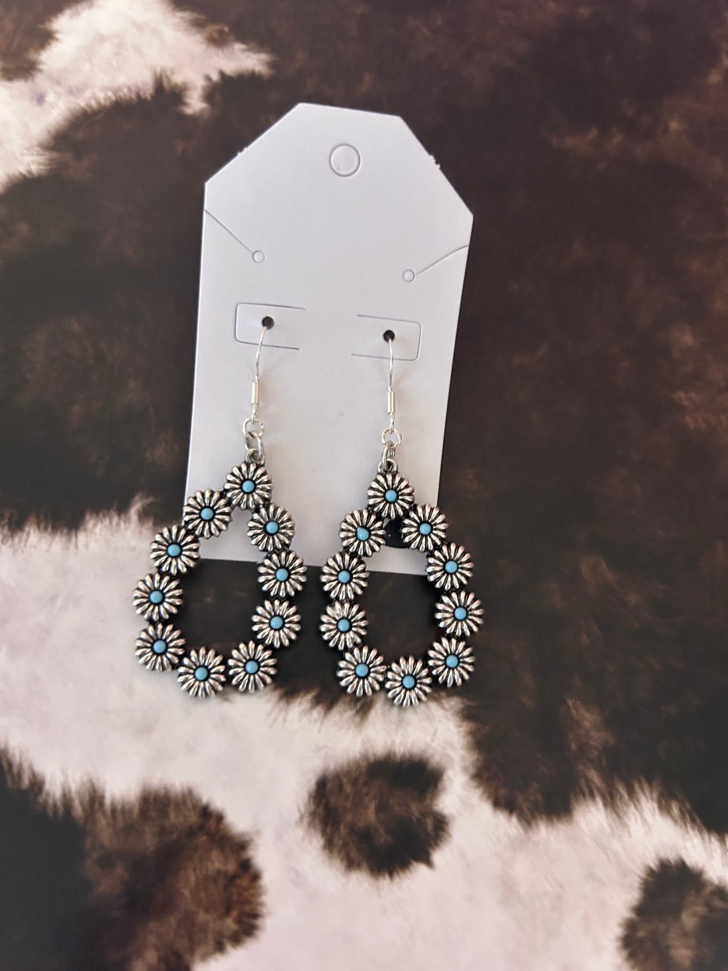 Teal flower earrings