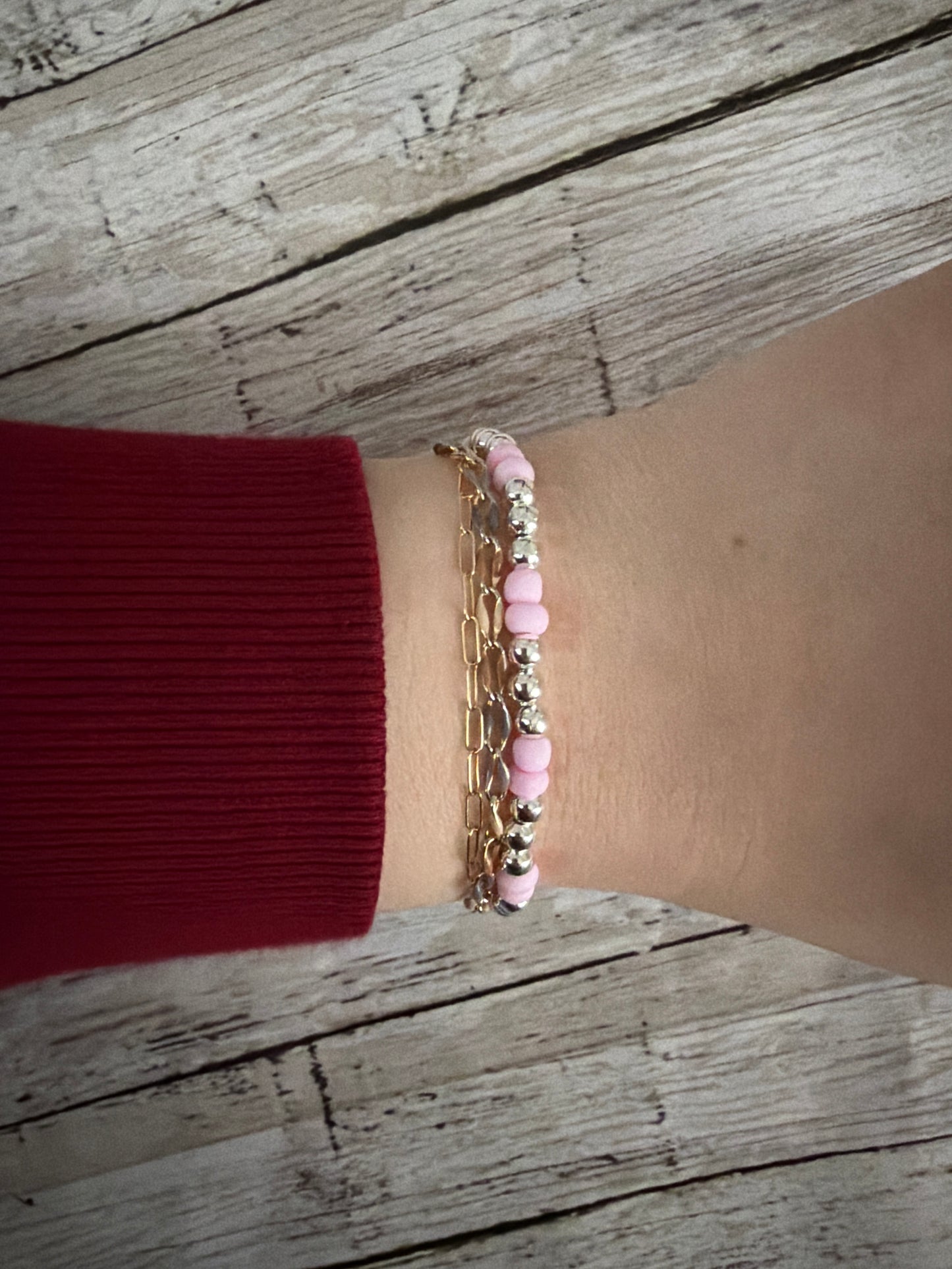 Light pink and silver non tarnish bracelet