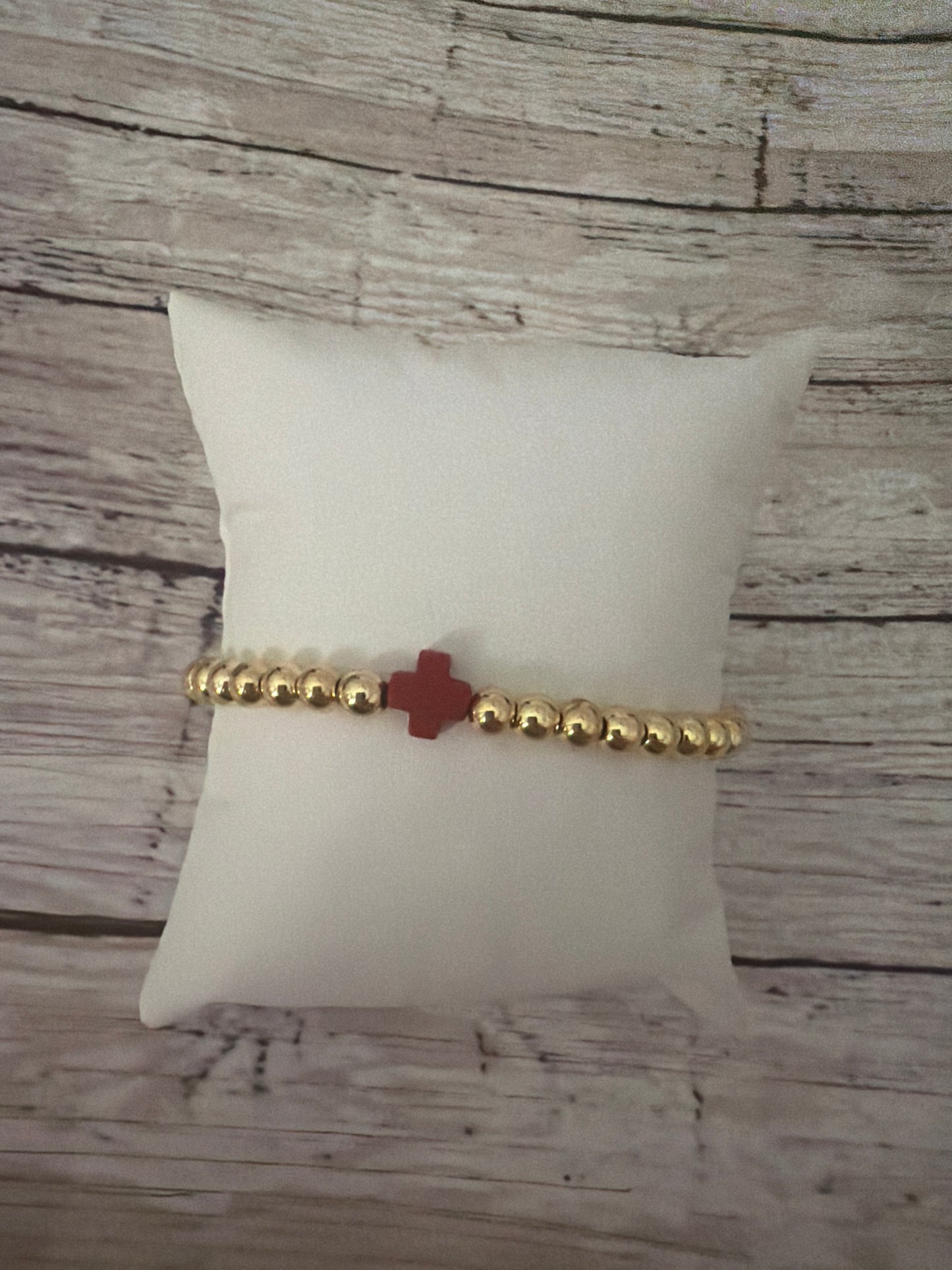 Burgundy easter cross bracelet in gold non tarnish