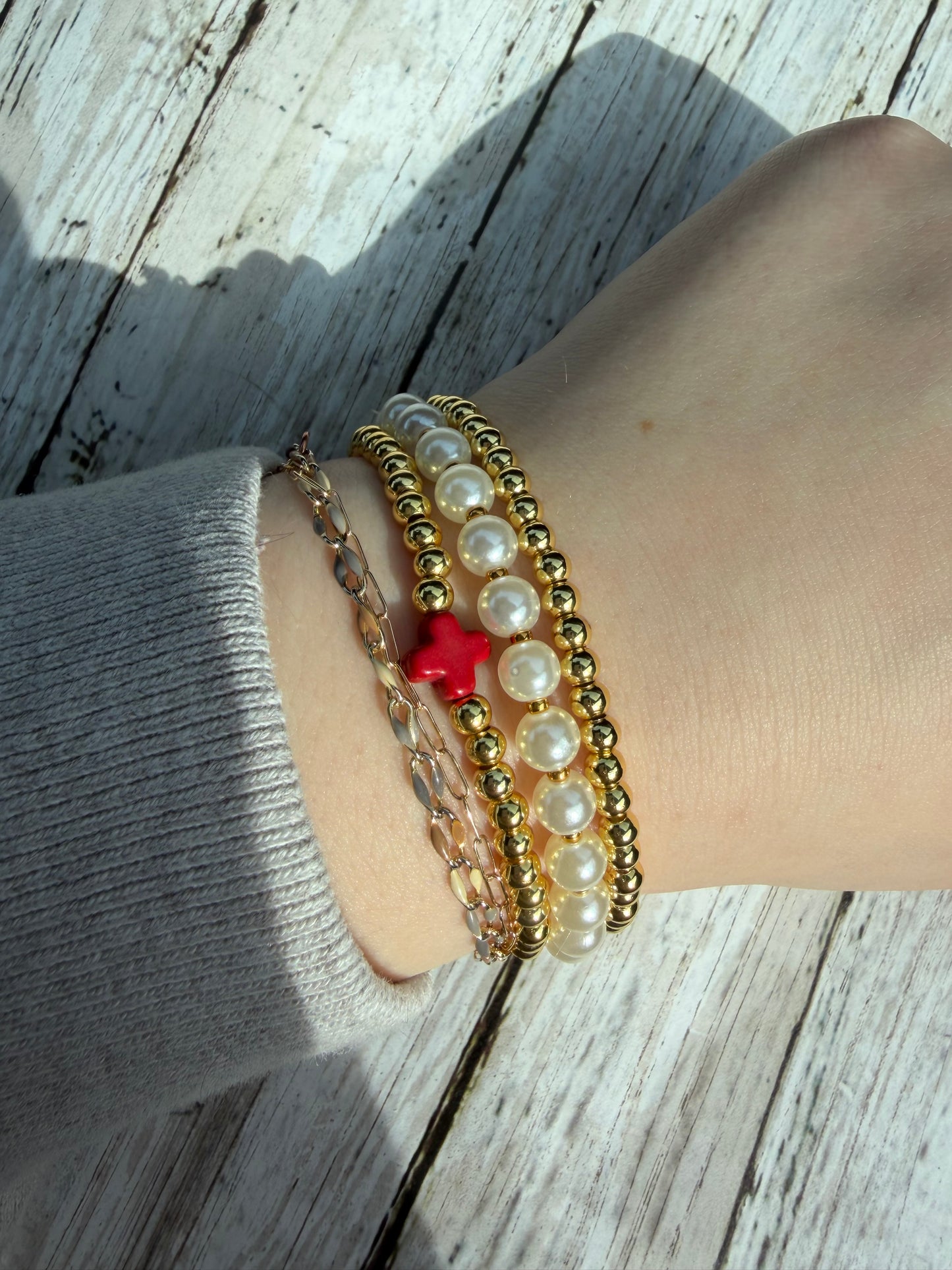 Red Cross and pearl non tarnish bracelet (3)