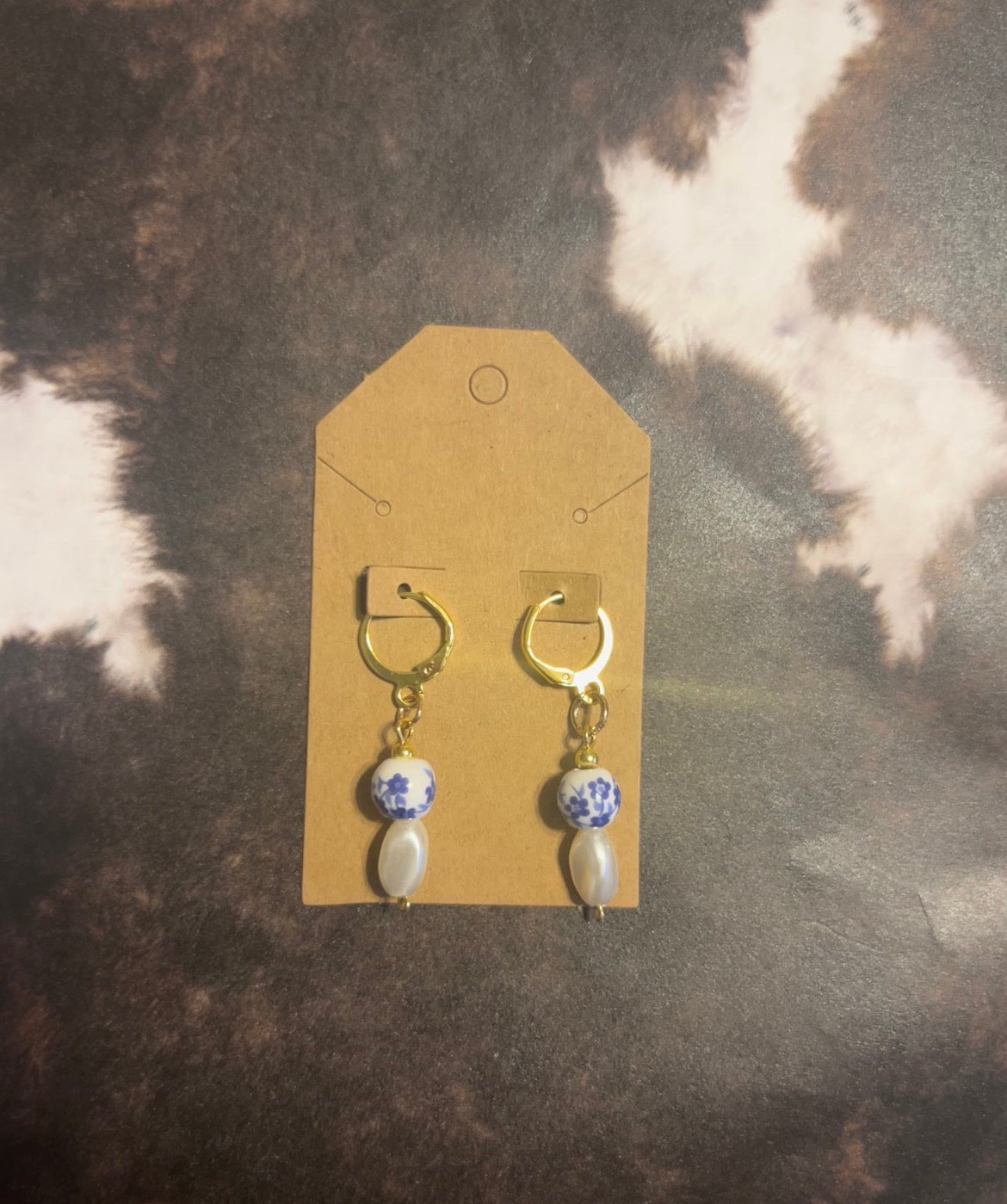 Gold floral and pearl hoops 
