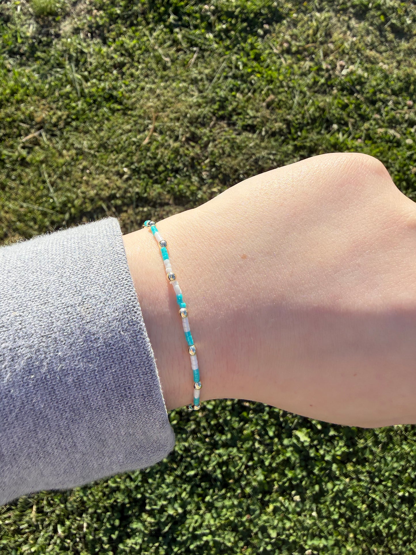 Ocean teal and gold filled non tarnish bracelet
