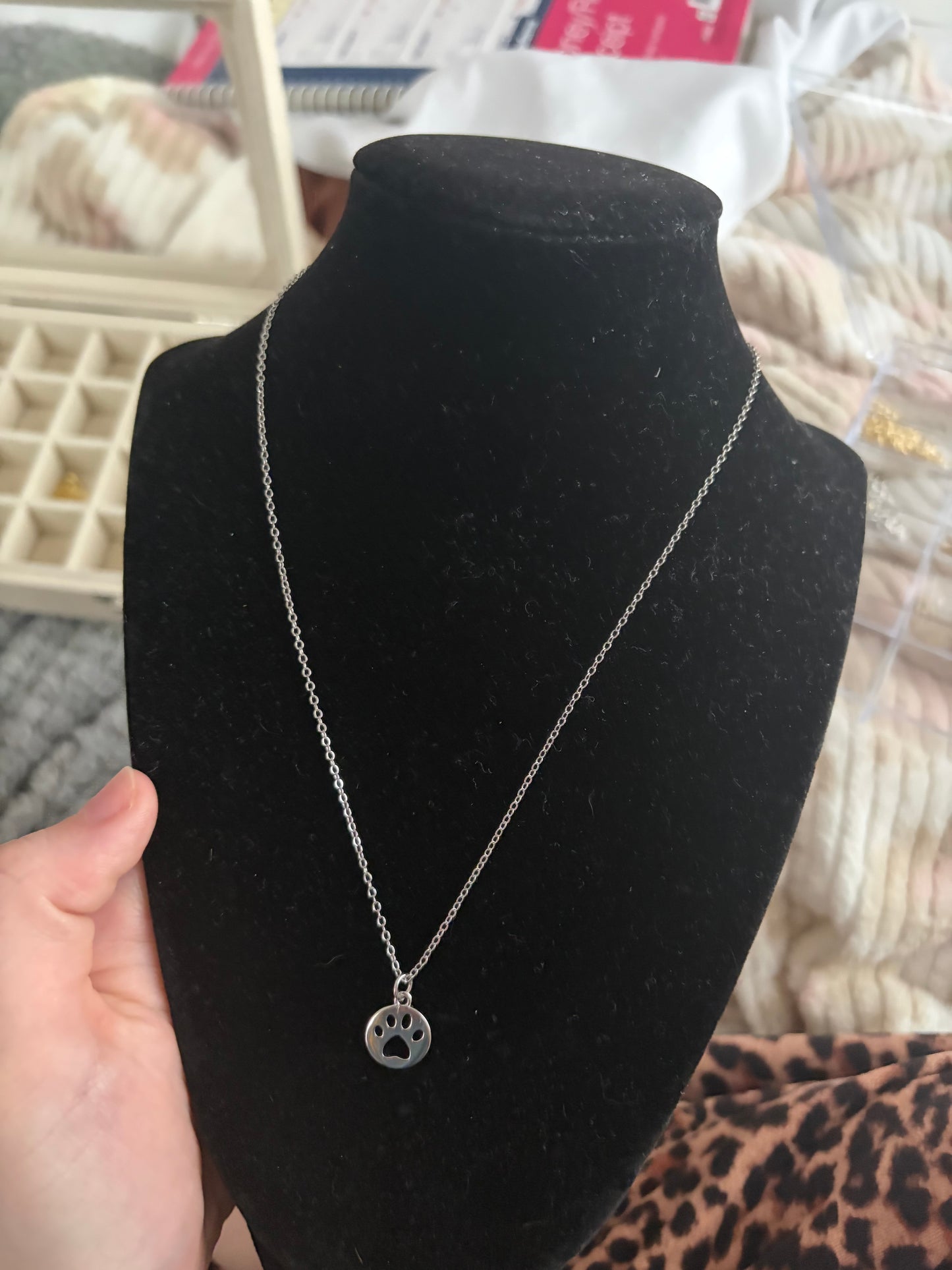Non-tarnished paw print necklace 