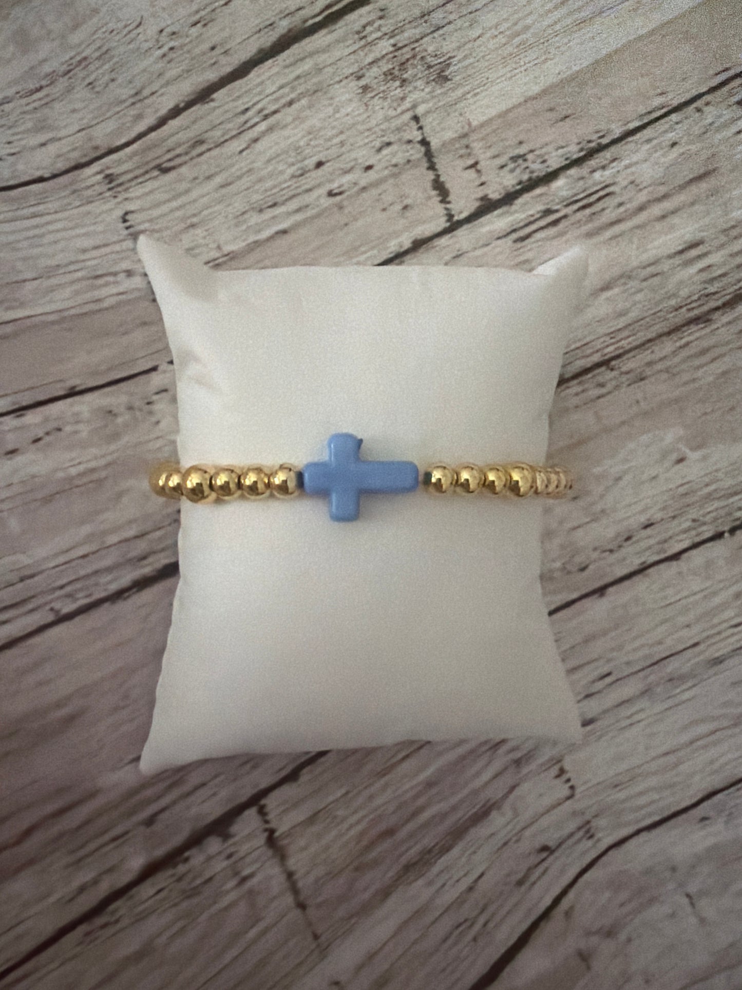 Light blue cross bracelet non-tarnish