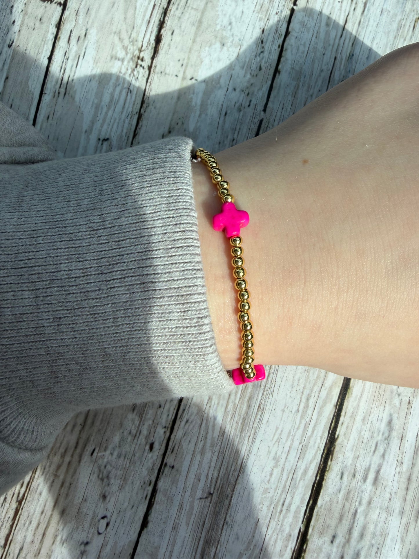 Pink triple cross bracelet non tarnish