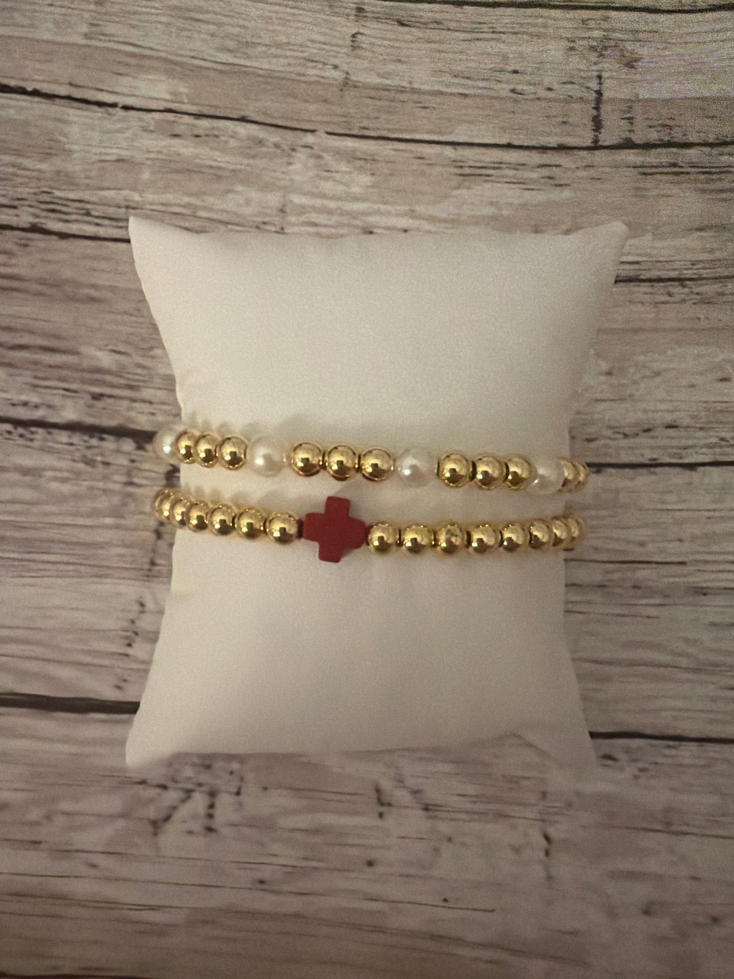 Burgundy easter cross bracelet set in gold non tarnish