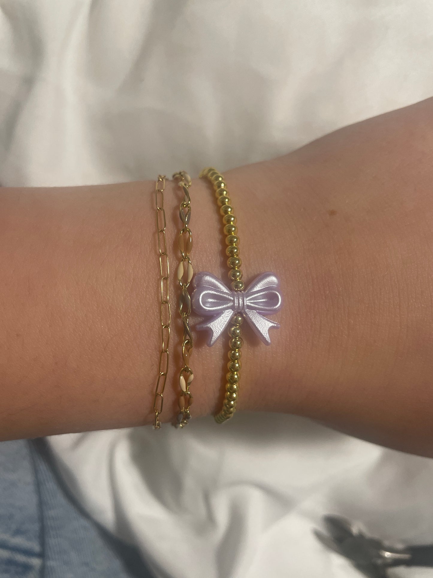 Purple bow bracelet non-tarnish 
