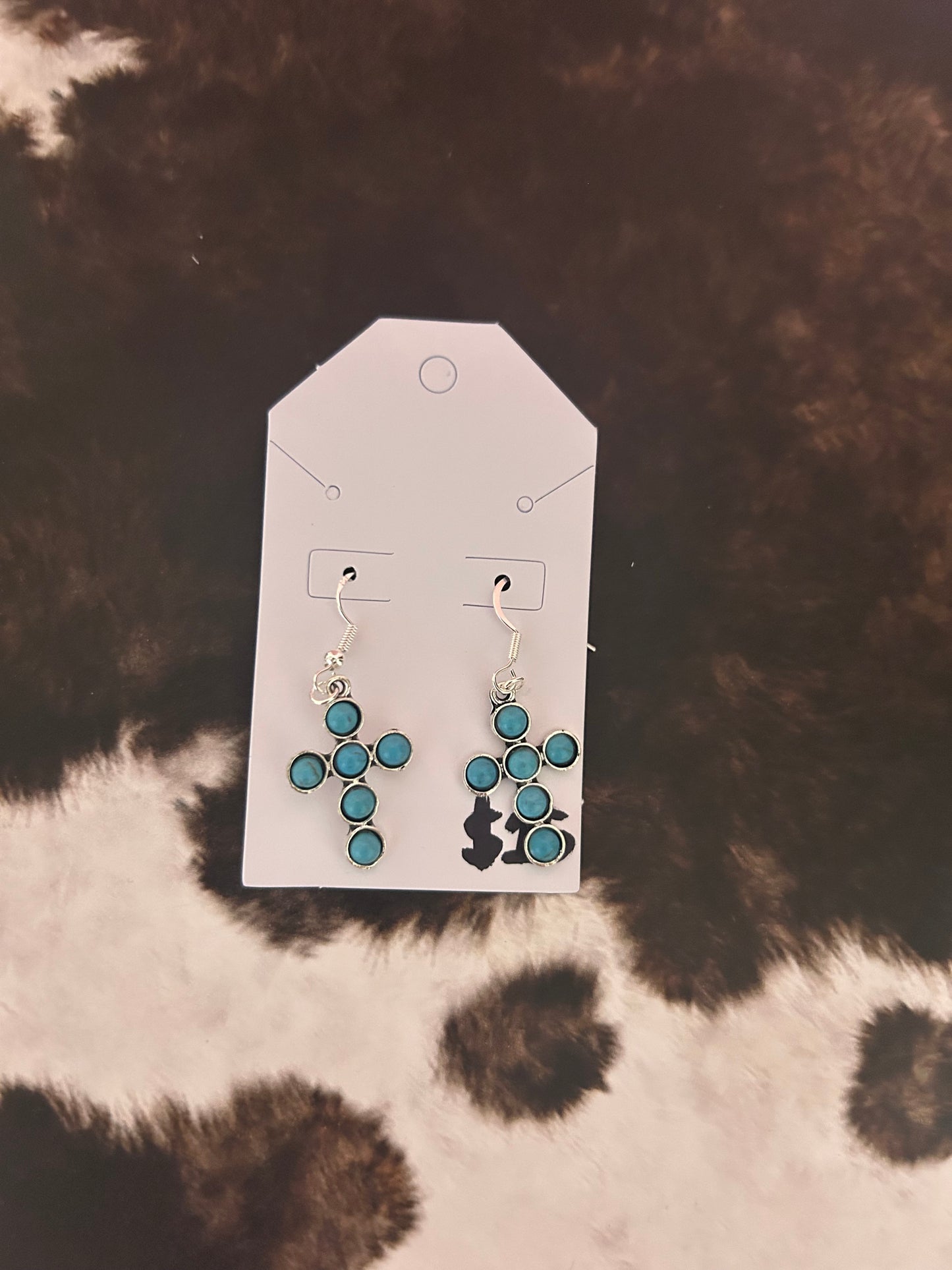 Teal cross earring