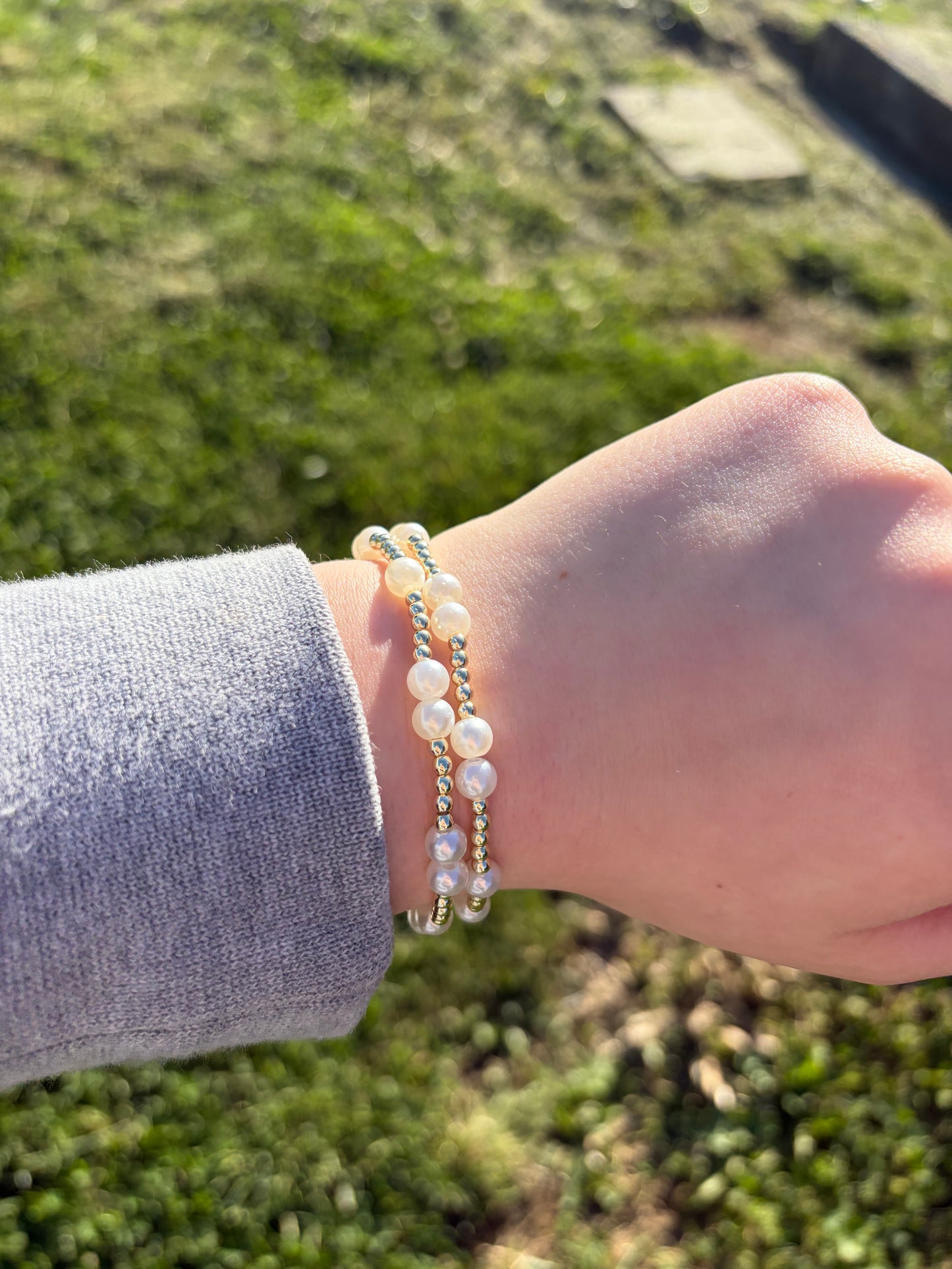 Pearl pair (2) gold filled non tarnish bracelet stack