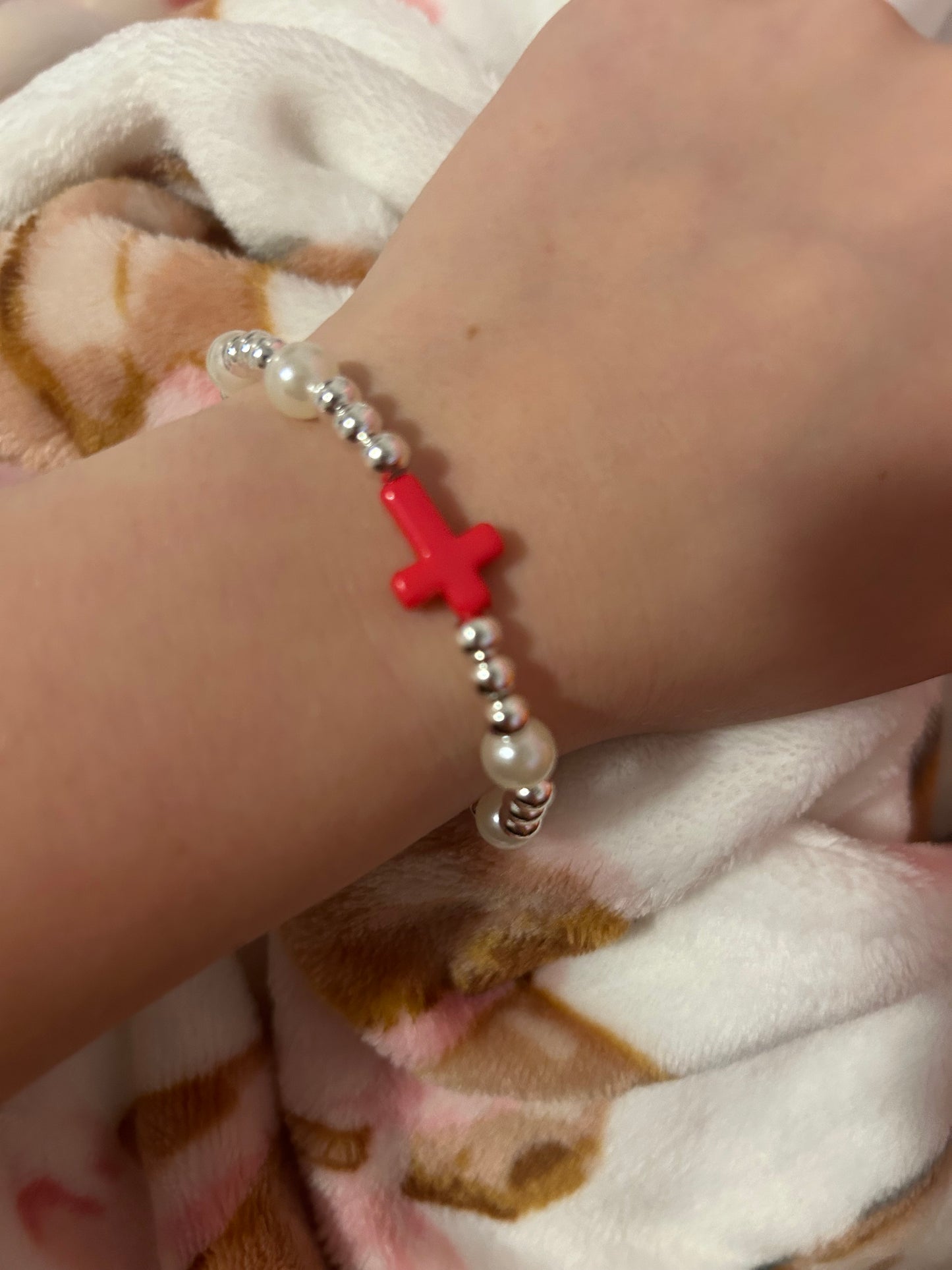 Pink cross non tarnish bracelet