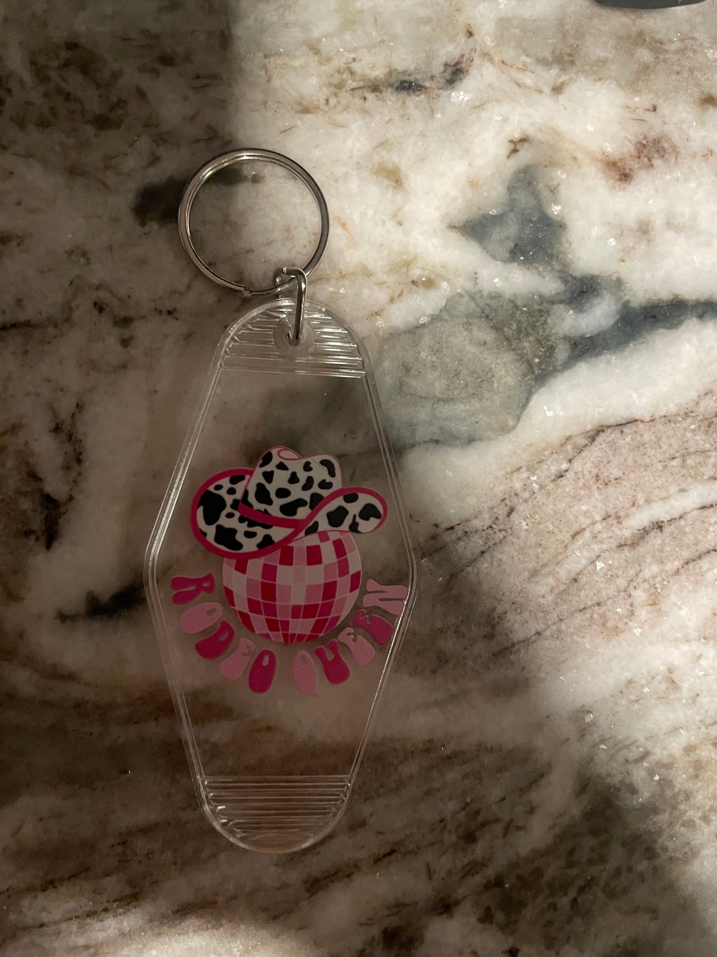 Rodeo Queen cowprint keychain