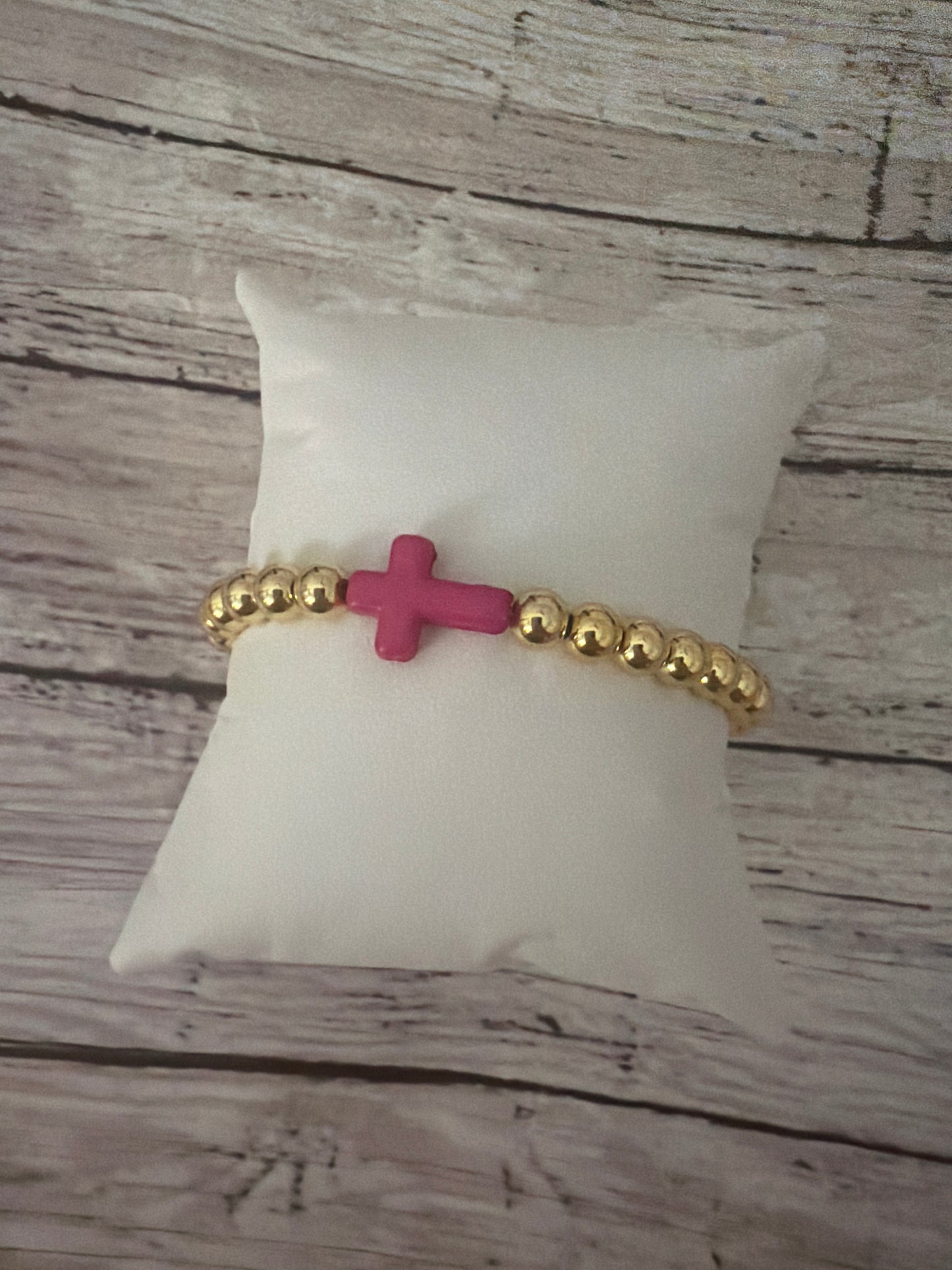 Dark pink cross bracelet non tarnish in gold