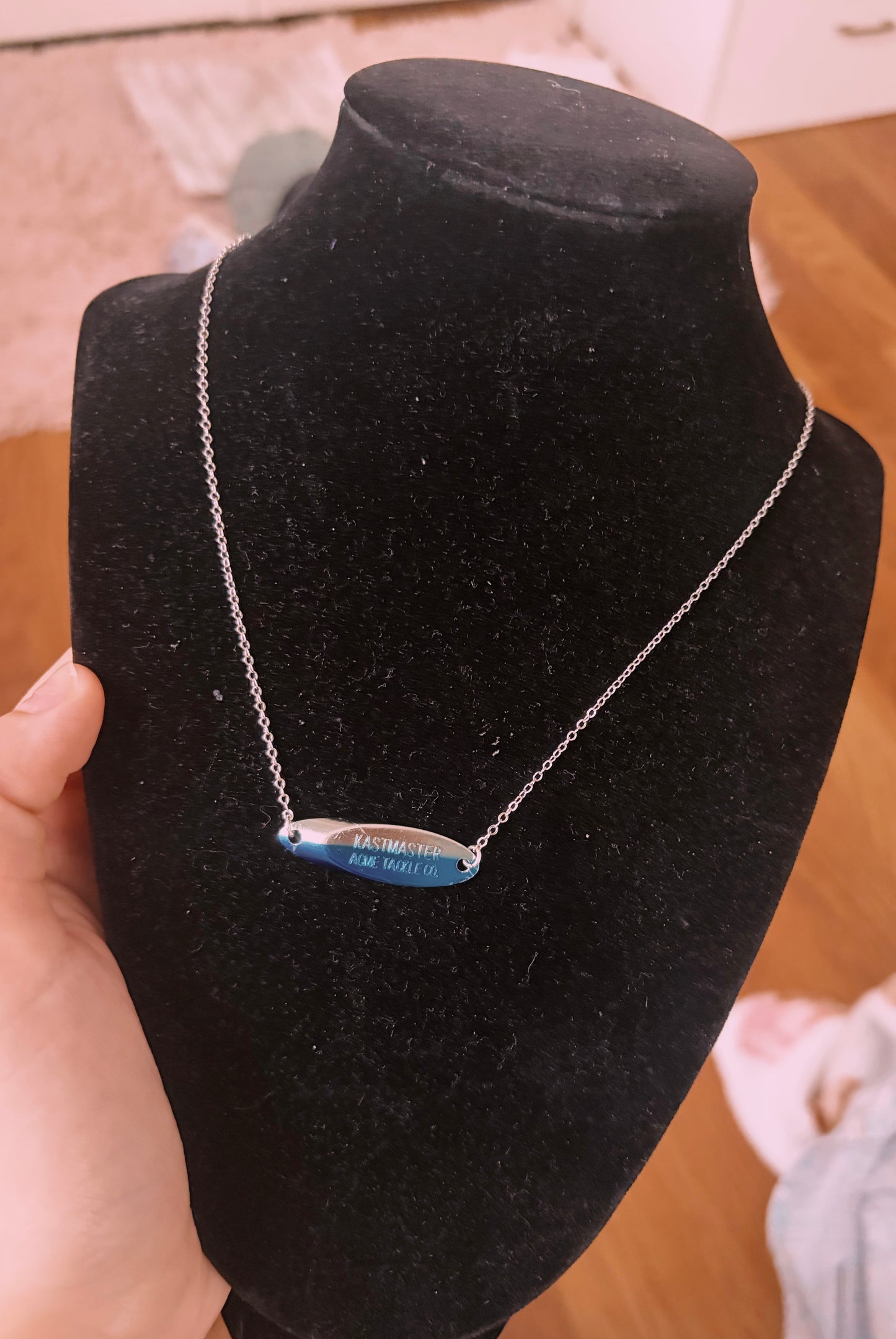Kastmaster blue and grey lure silver filled non tarnish necklace