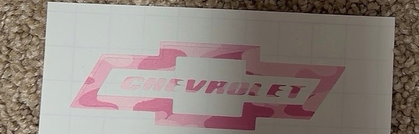 Pink camo Chevy sticker size small 4x4