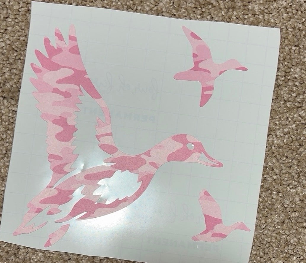 Pink Camo flying duck sticker 6x6