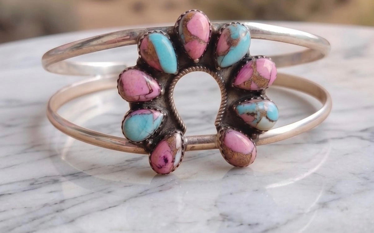 925 Sterling silver authentic cotton candy turquoise cuff bracelet