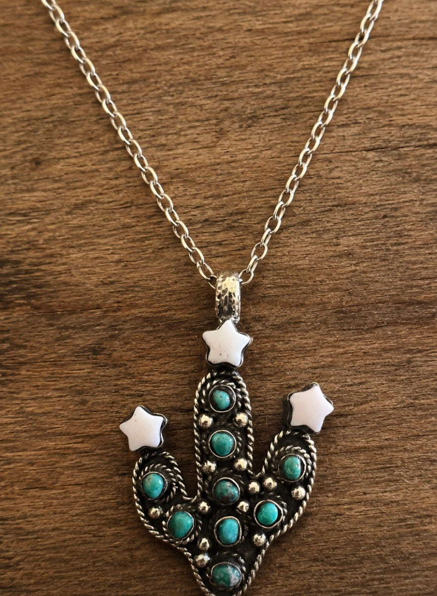 Cactus sterling silver charm necklace