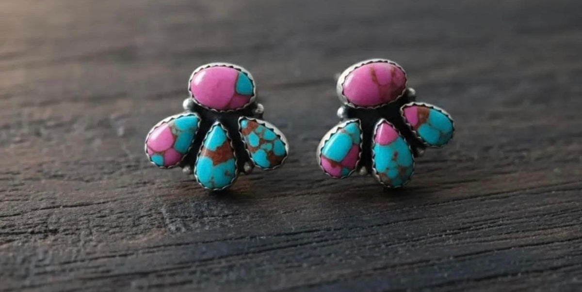 Cotton candy turquoise stud earrings 925 sterling silver 