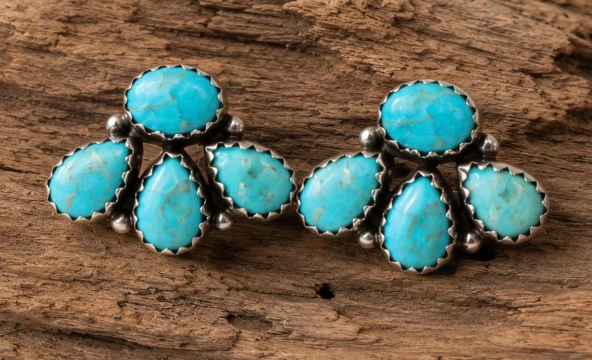 Mohave turquoise cluster 925 sterling silver earrings