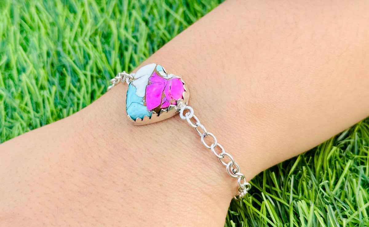 Authentic cotton candy turquoise 925 sterling silver heart bracelet