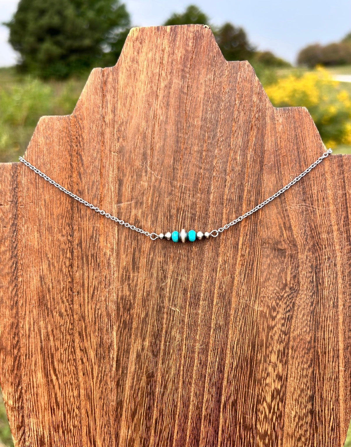 Turquoise and sterling silver Navajo style pearl choker necklace pre-order