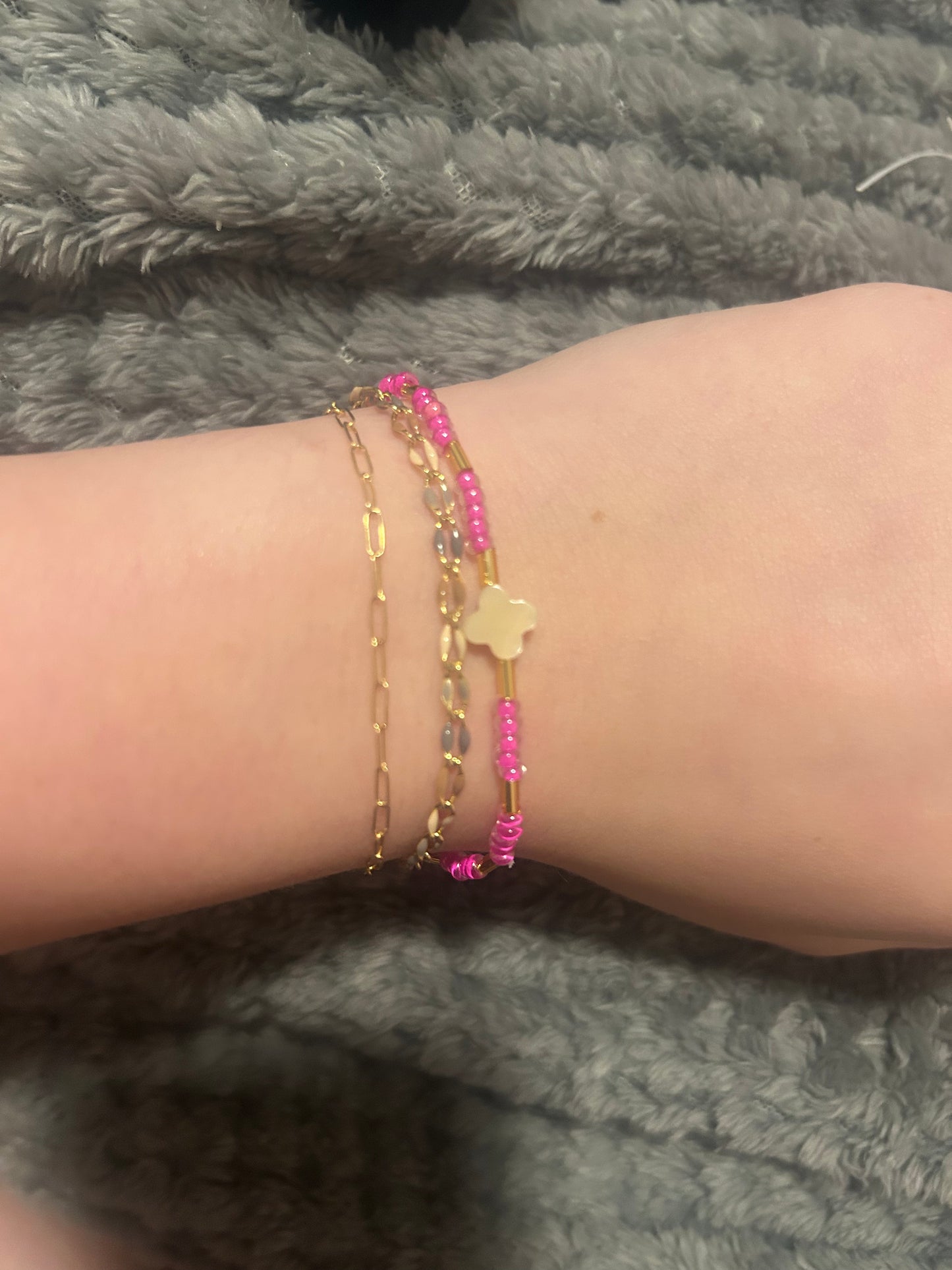 Golden pink clover bracelet