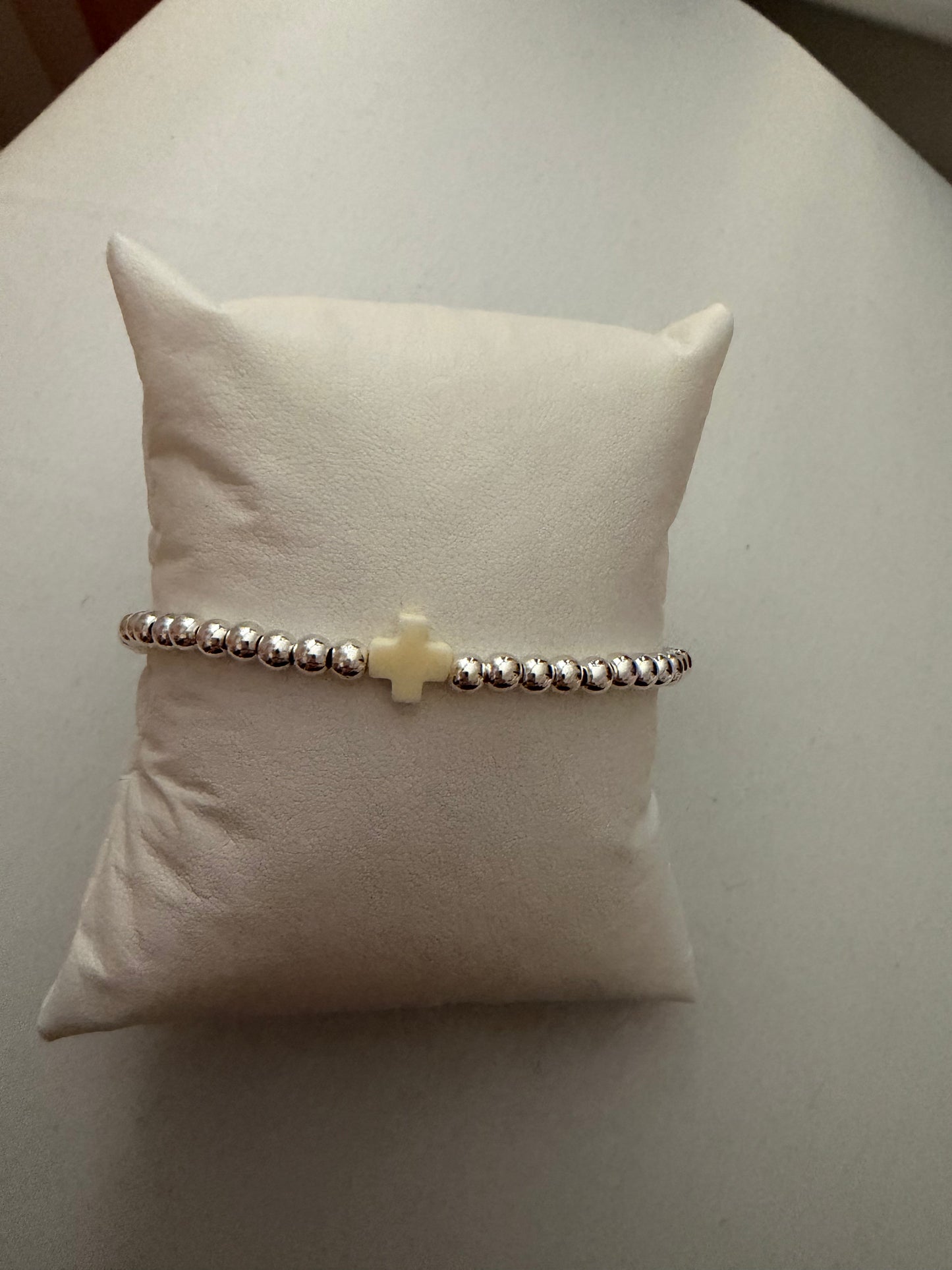 Cream white easter cross silver filled single bracelet non tarnish
