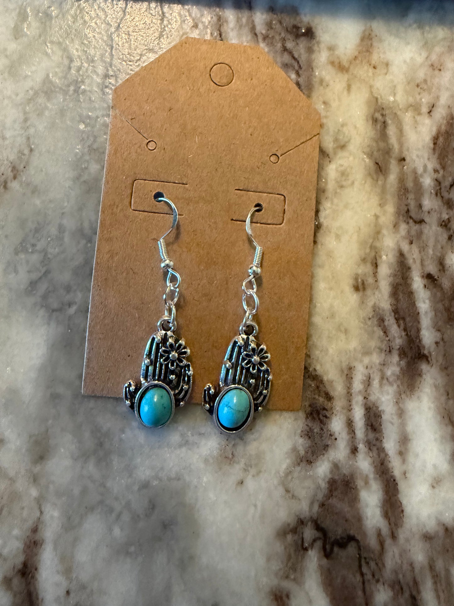 Turquoise accent cactus sterling silver earrings