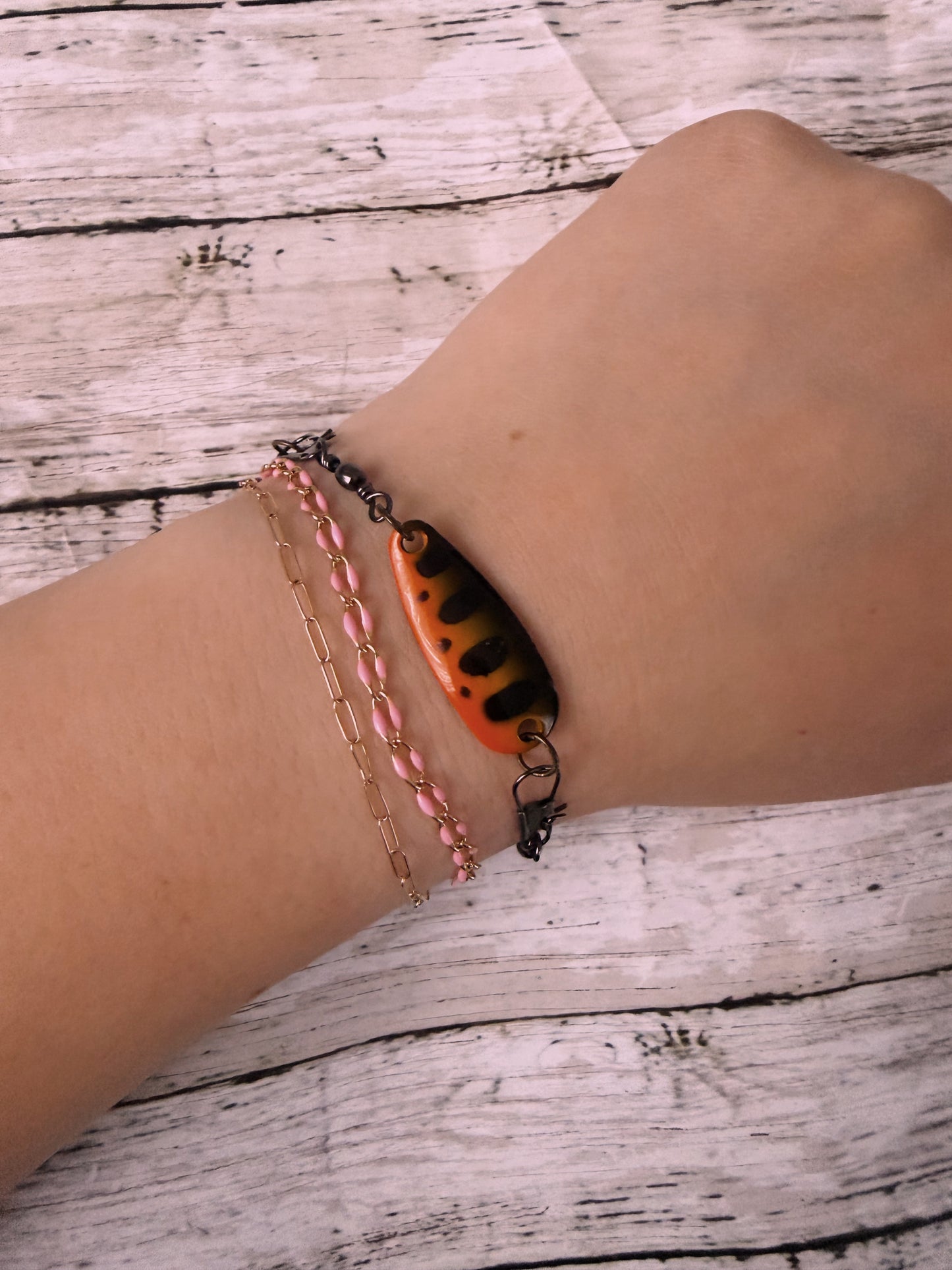 Black and orange lure black swivel adjustable bracelet