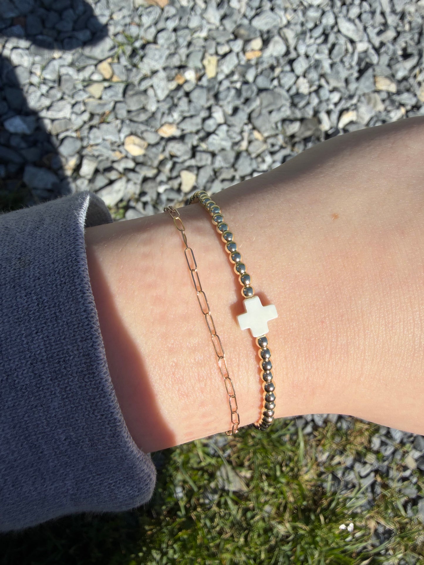 The white Easter cross bracelet gold filled non tarnish