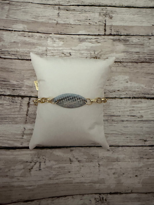 Grey blue fox lure bracelet in gold non tarnish chain