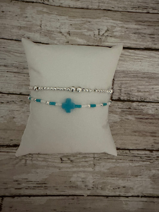 Turquoise Easter cross stack in silver (2)