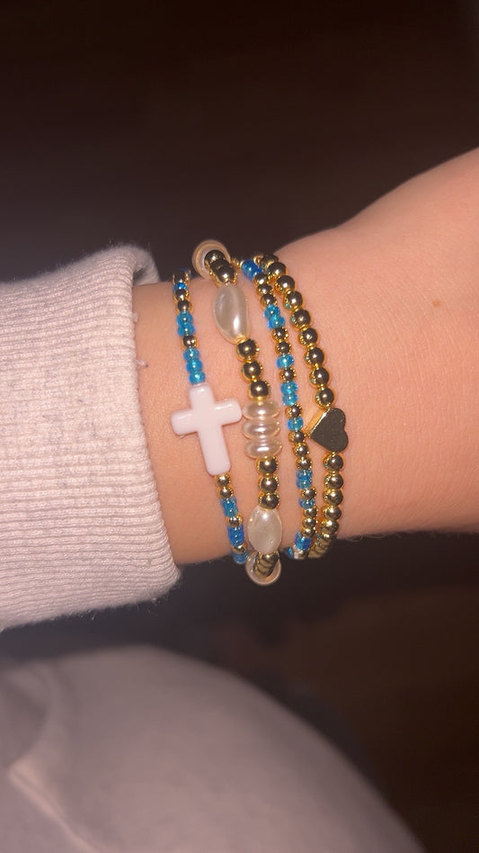 Blue non-tarnish bracelet set