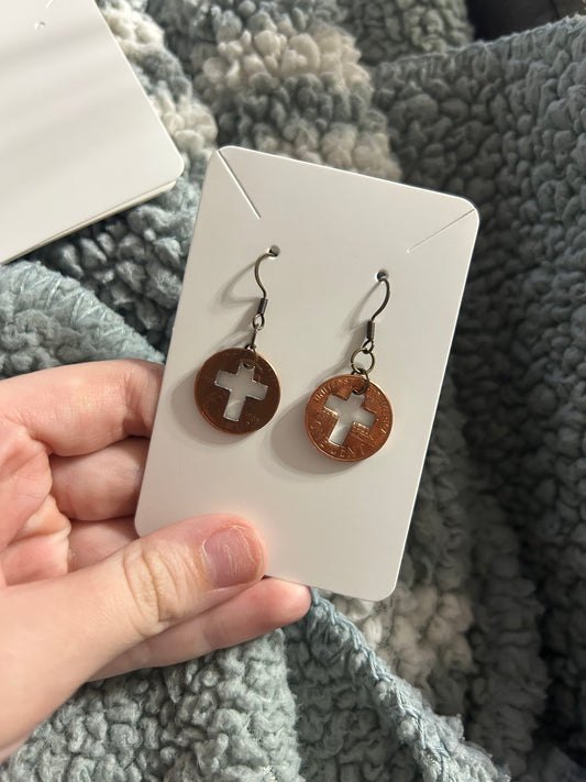 Penny cross earrings