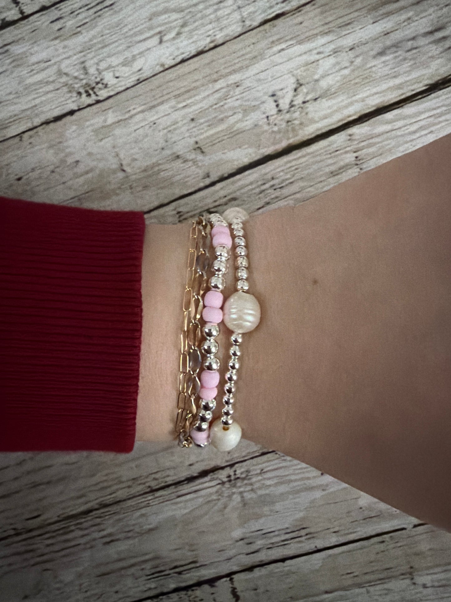 Silver non tarnish freshwater pearl and light pink set