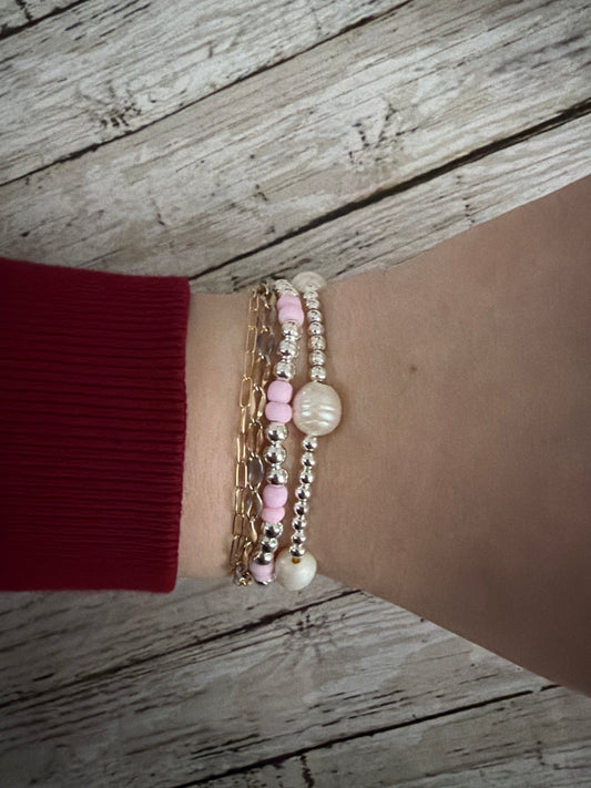 Silver non tarnish freshwater pearl and light pink set