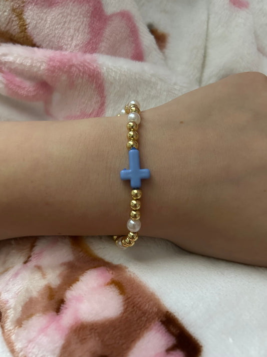 Blue Cross non-tarnish pearl bracelet
