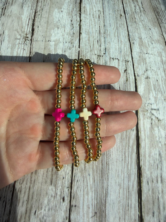 All gold cross non tarnish bracelet set (4)