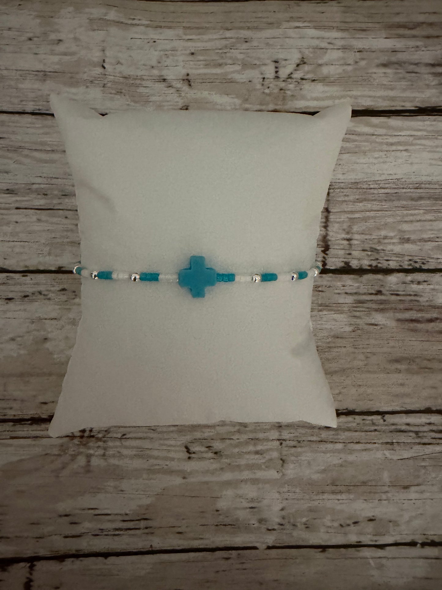 Turquoise and white Easter cross bracelet