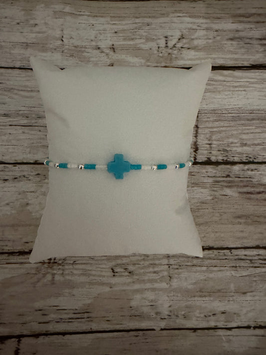 Turquoise and white Easter cross bracelet