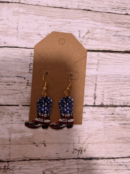 Old American flag boot earrings