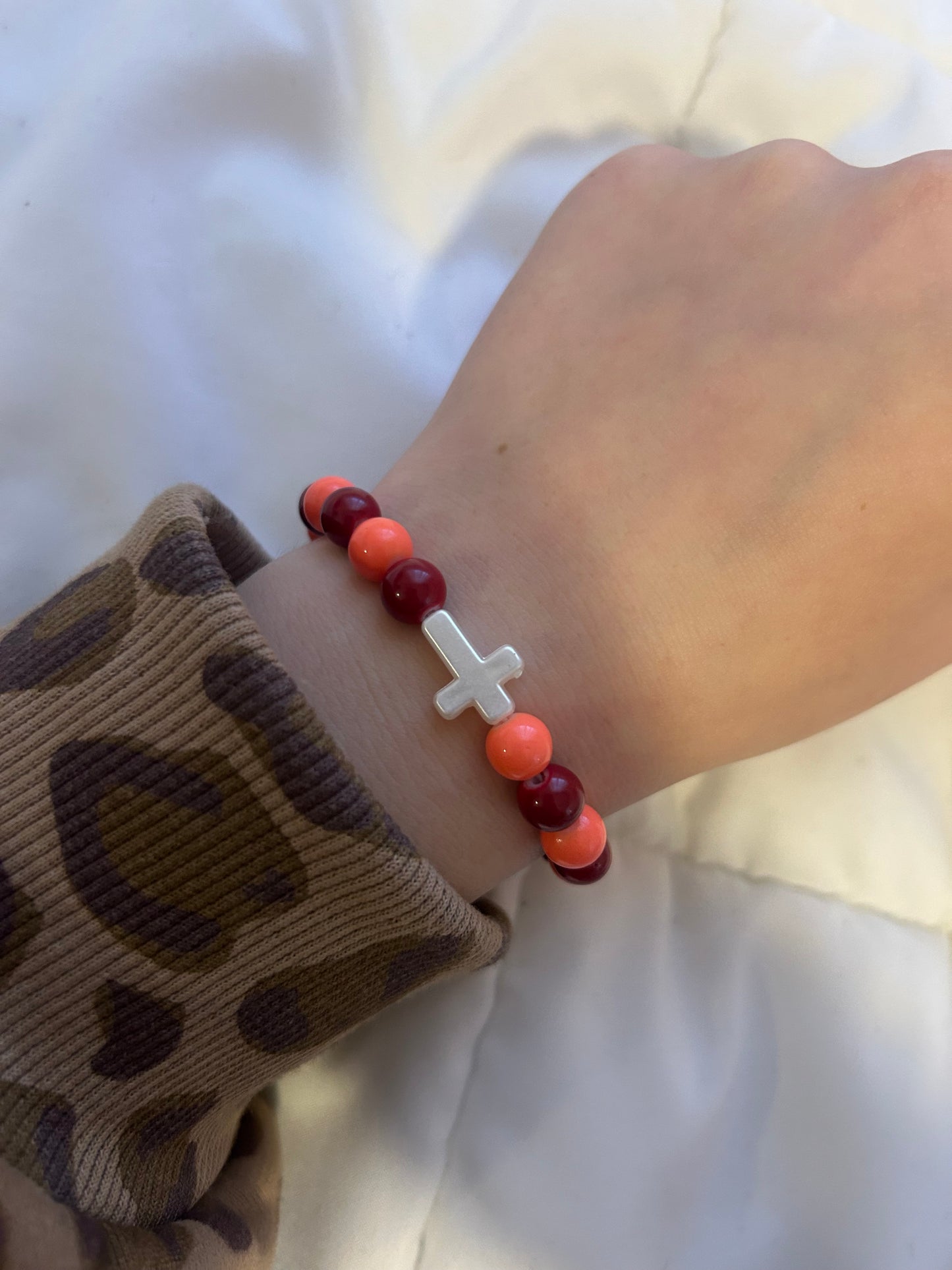 Red and burgundy cross bracelet