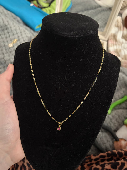 Gold non tarnish pink heart necklace