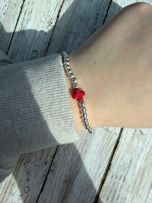 Non tarnish silver Red Cross bracelet