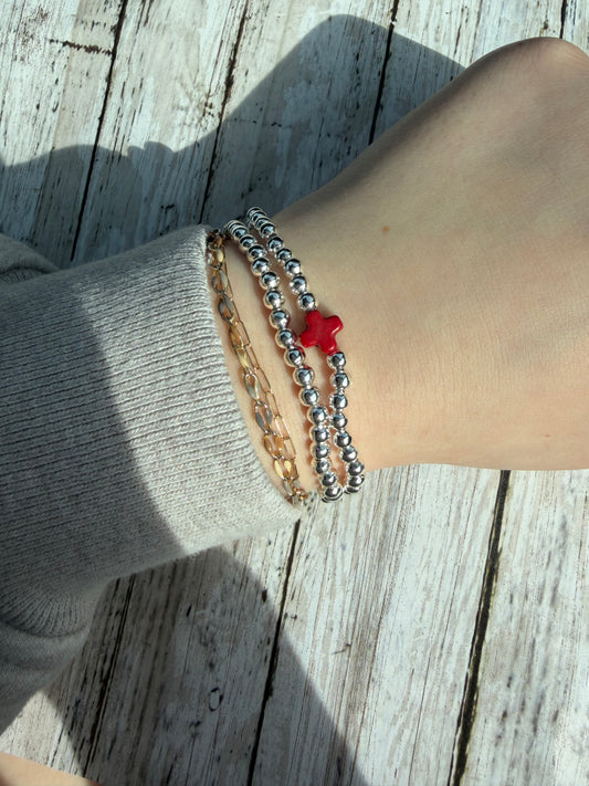 Red Cross silver non tarnish bracelet set (2)